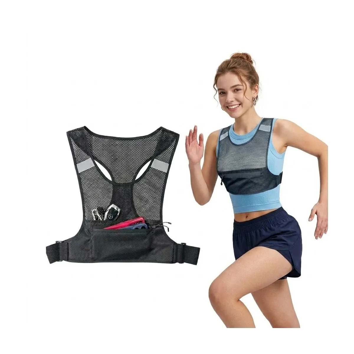 Reflective mesh running vest worn at night