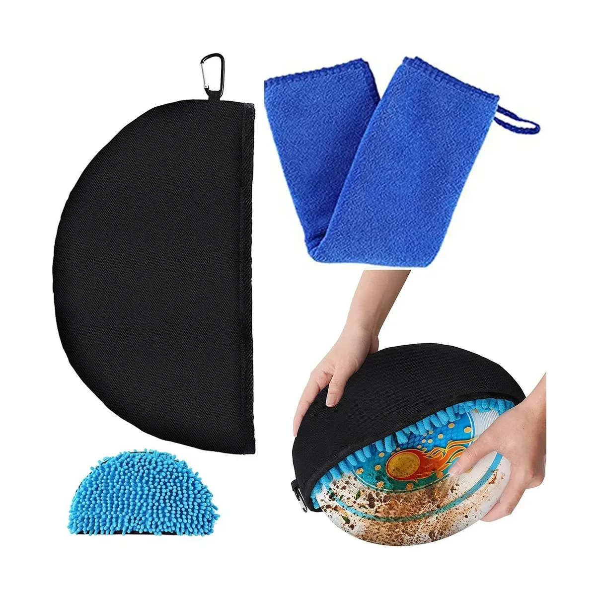 Frisbee cleaning bag and cloth set