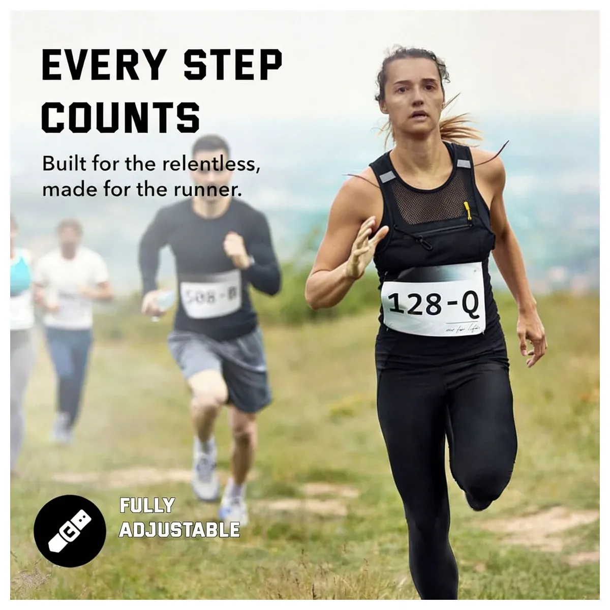 Black mesh running vest worn on a run