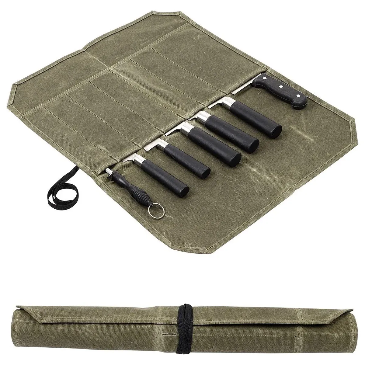 Olive knife wrap rolled and tied