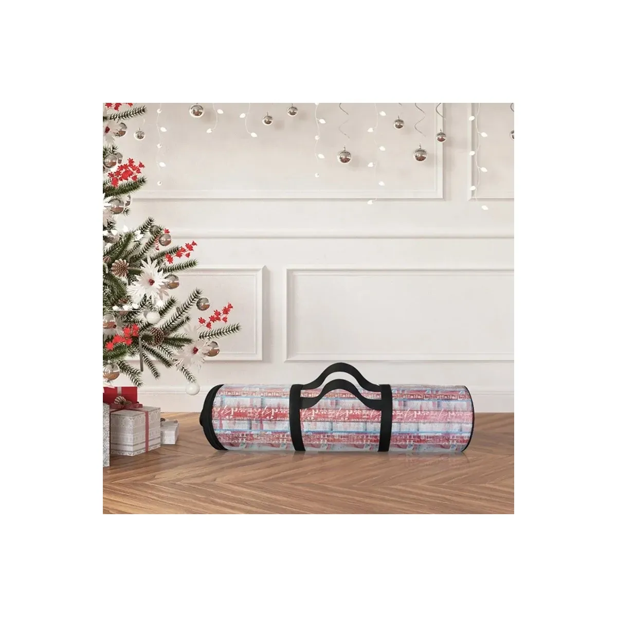 Wrapping paper bag under a Christmas tree
