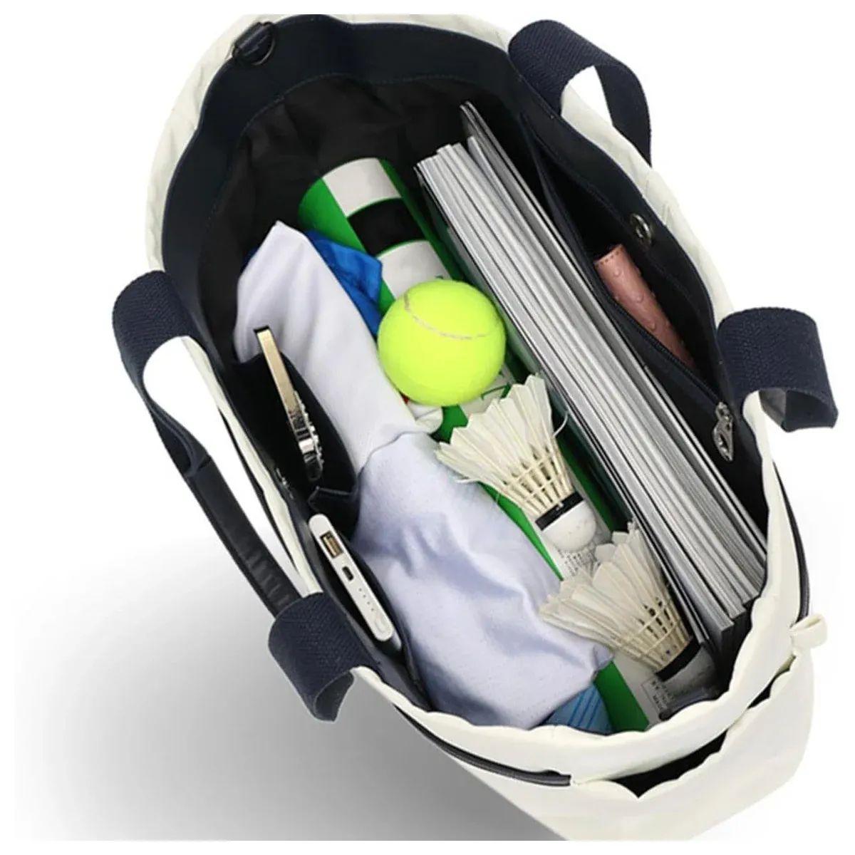 Tennis tote with racket and balls