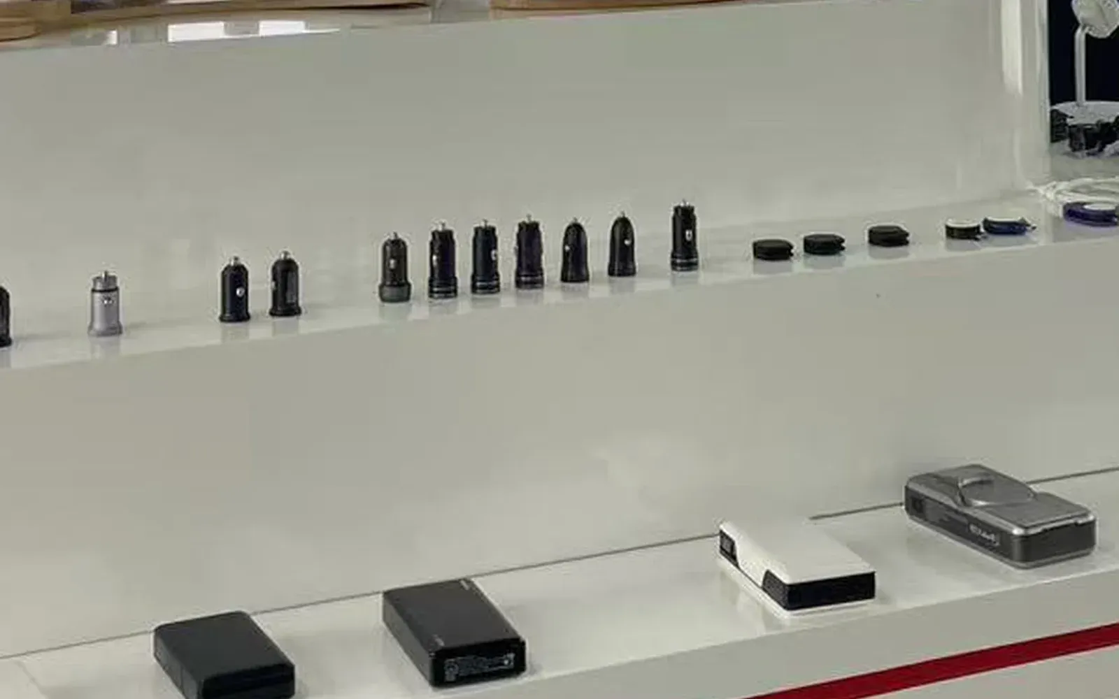 Licensed accessories product display in a factory showroom