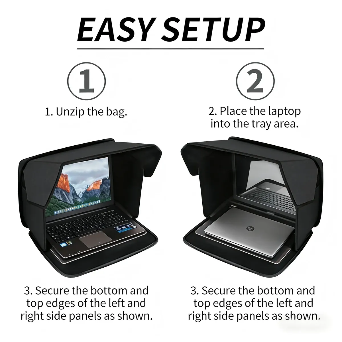Laptop sun shade hood setup steps