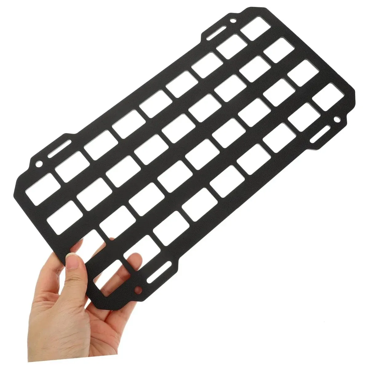 Black visor organizer panel held in hand