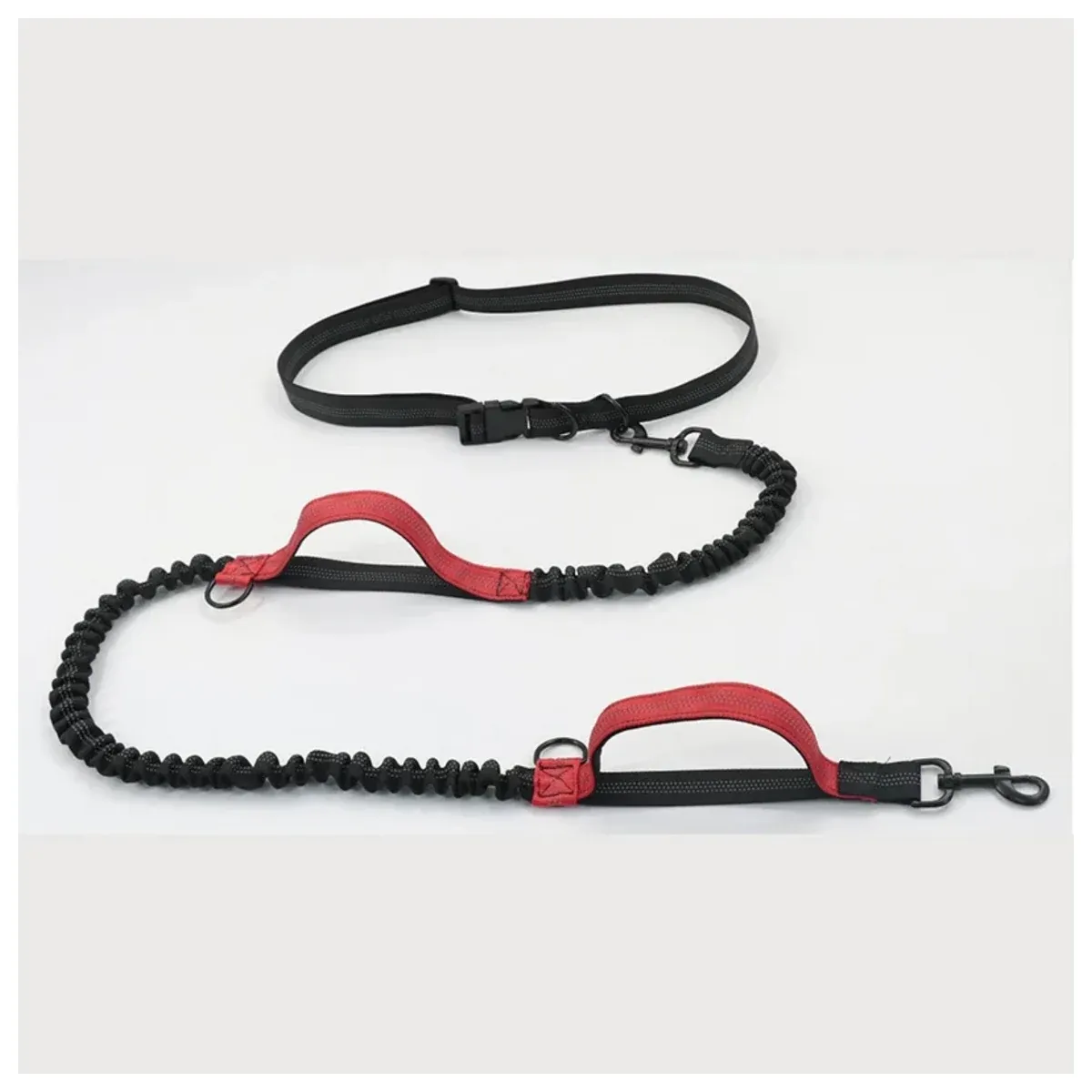 Double dog leash in red and black