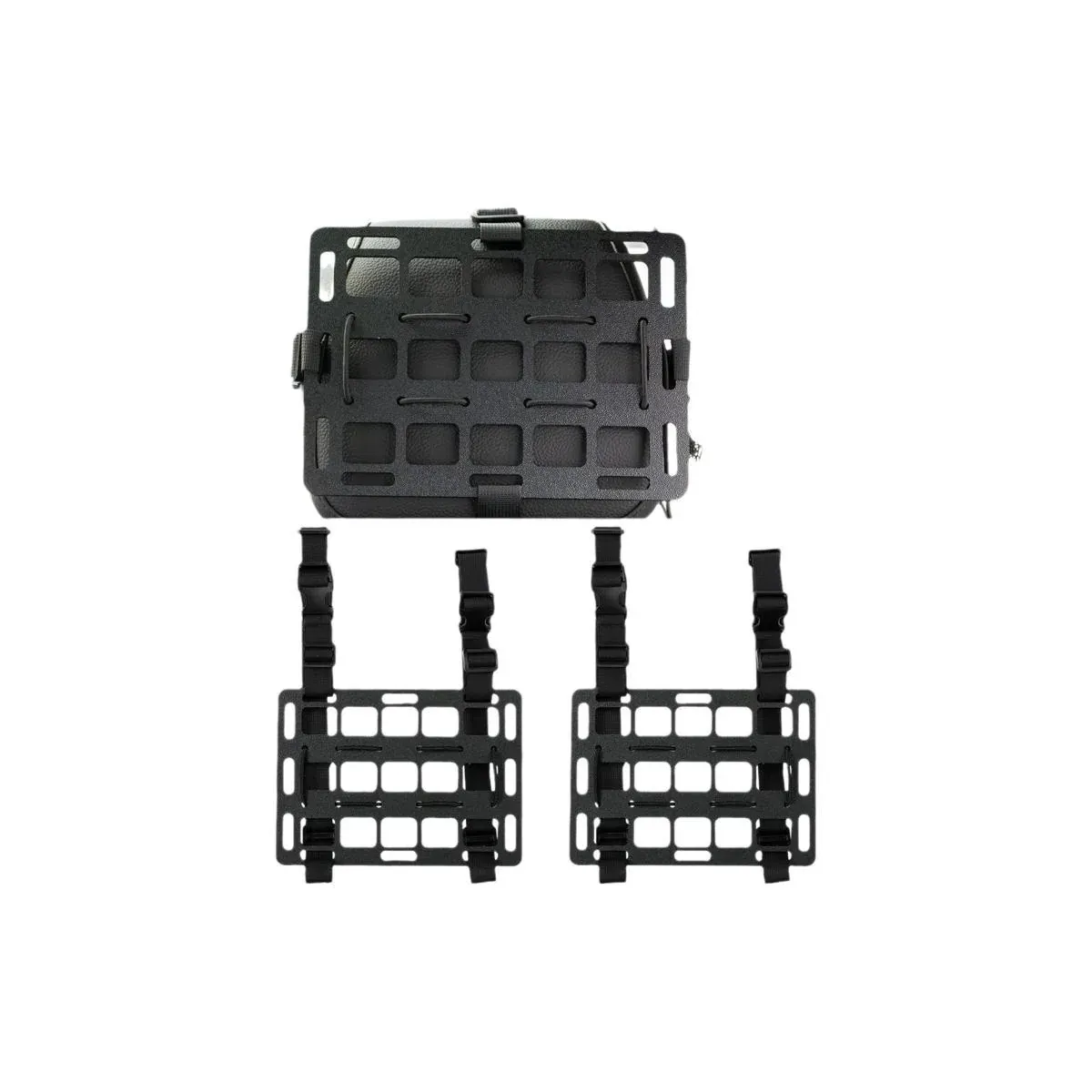 Two black car MOLLE panels with straps