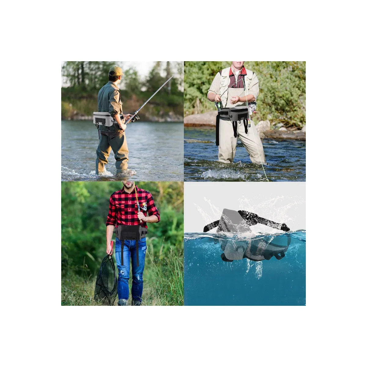 Fishing waist pack with rod holder loops and leg straps