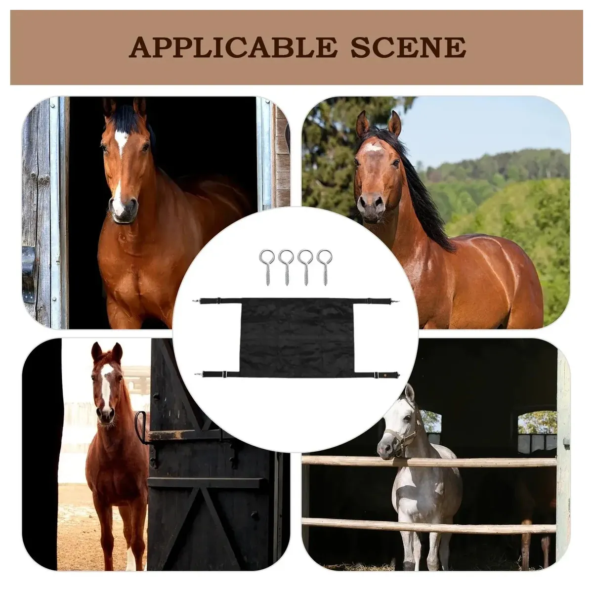 Horse stall guard shown in different settings