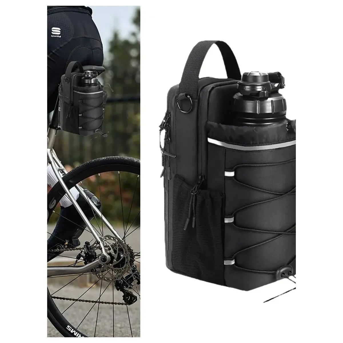 Bottle sling attached to a bicycle frame
