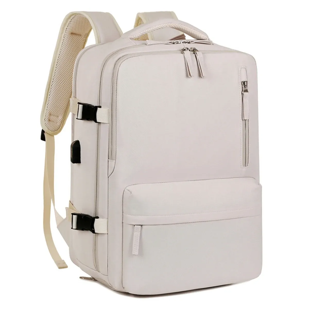Pink expandable travel backpack with shoe compartment