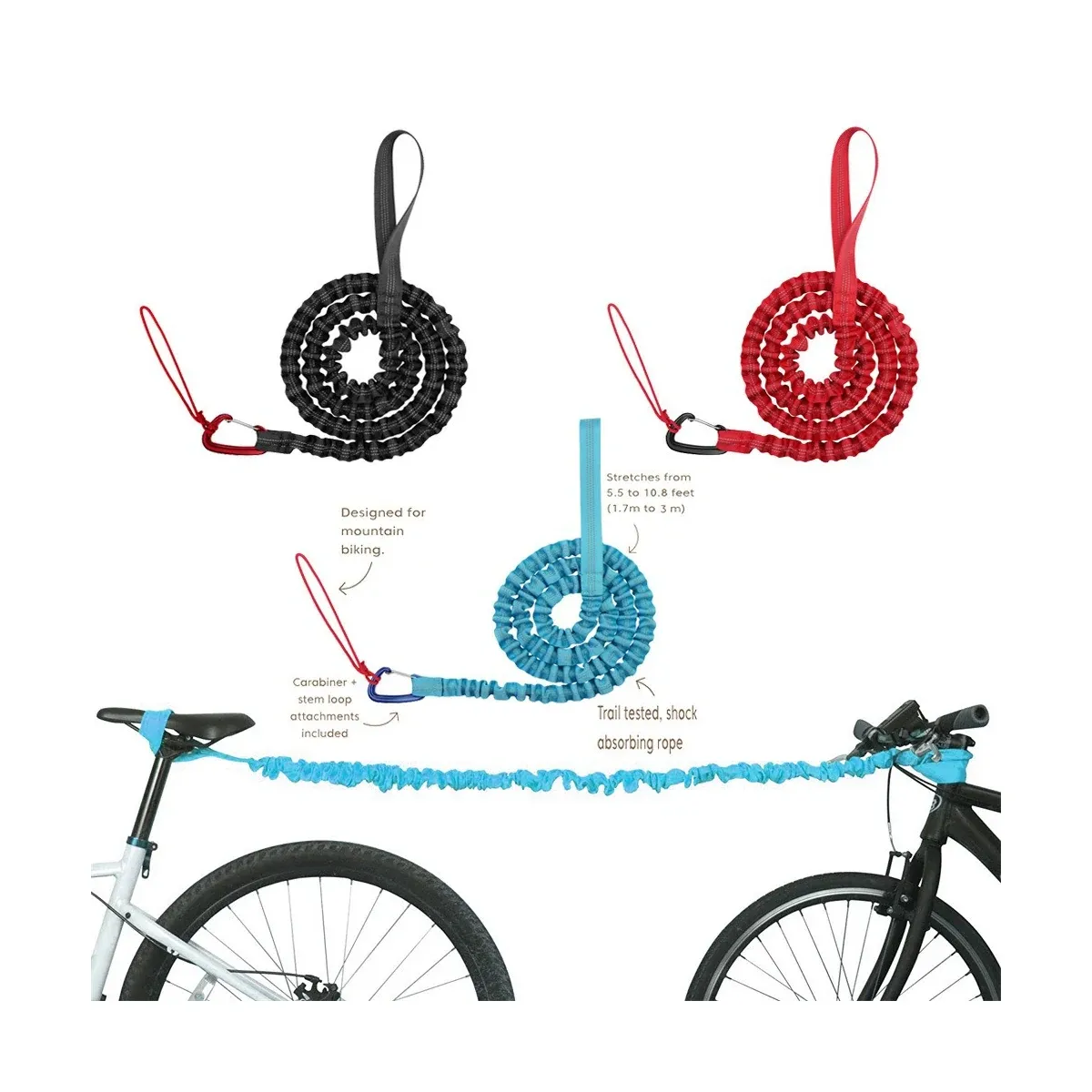 Bicycle tow rope attached between two bikes