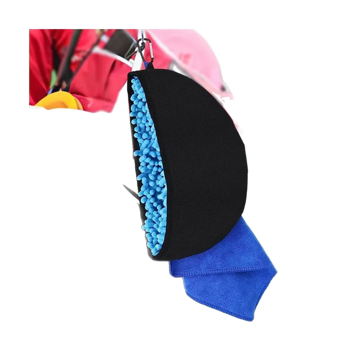 Carabiner clip on the cleaning bag
