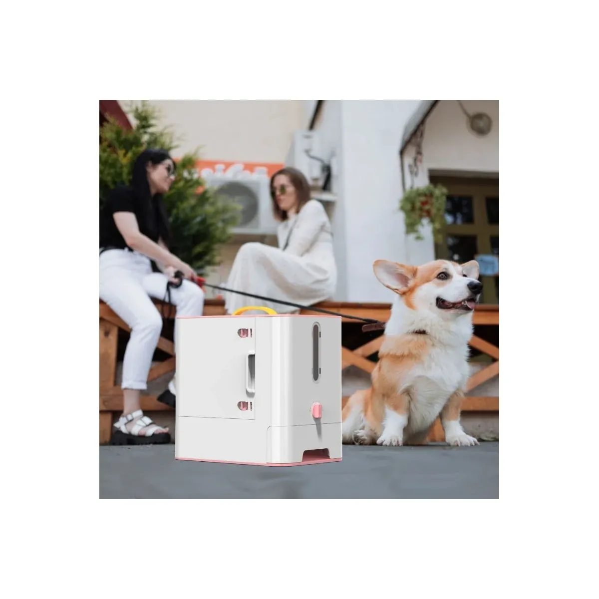 Pet food container used indoors