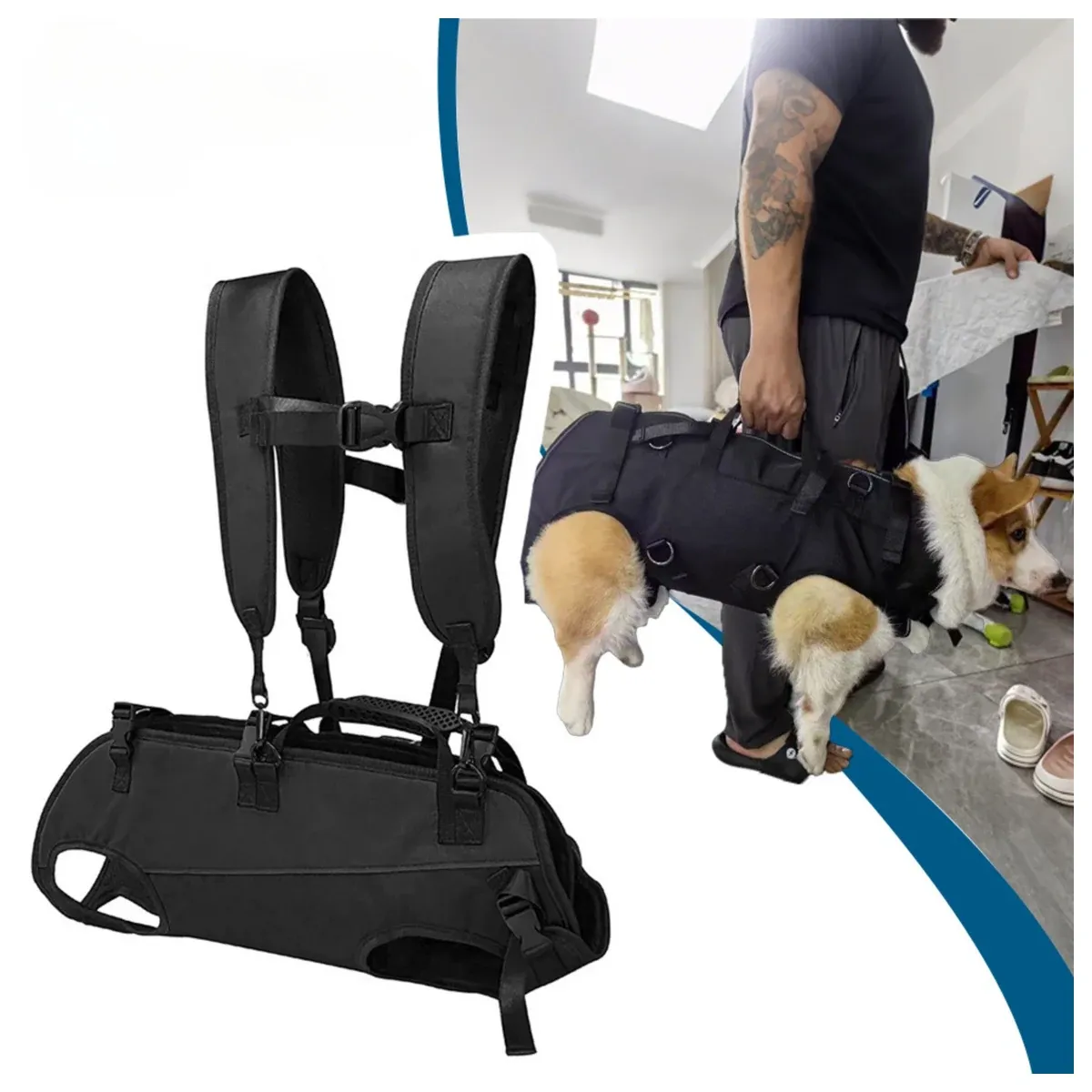 Black dog crossback carrier with padded straps