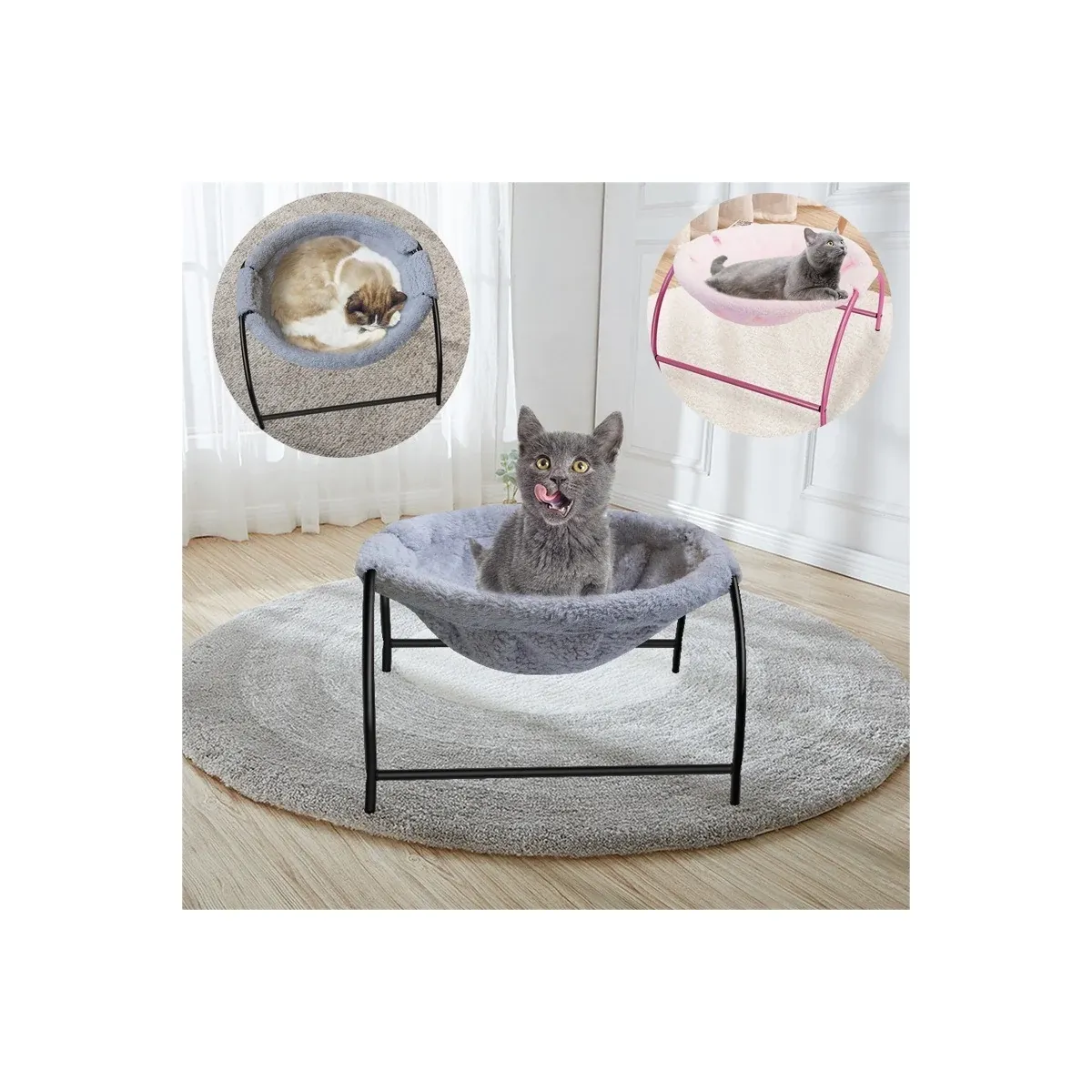 Cat hammock bed in pink and grey