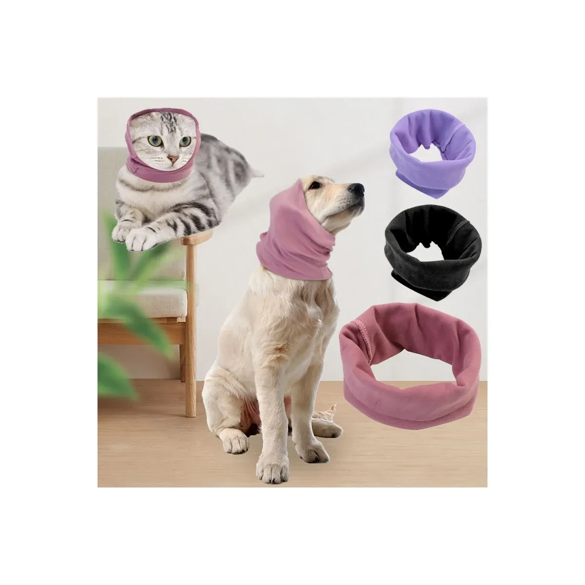 Dog wearing a pink ear muff headband