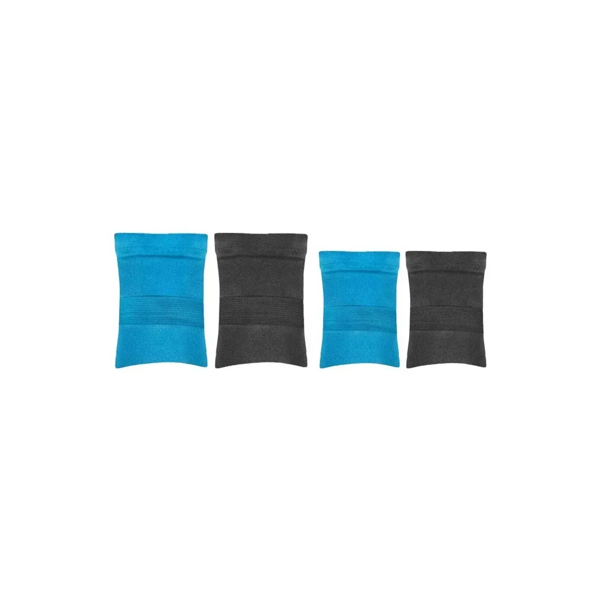 Blue and black sand remover pouches with feet on sand