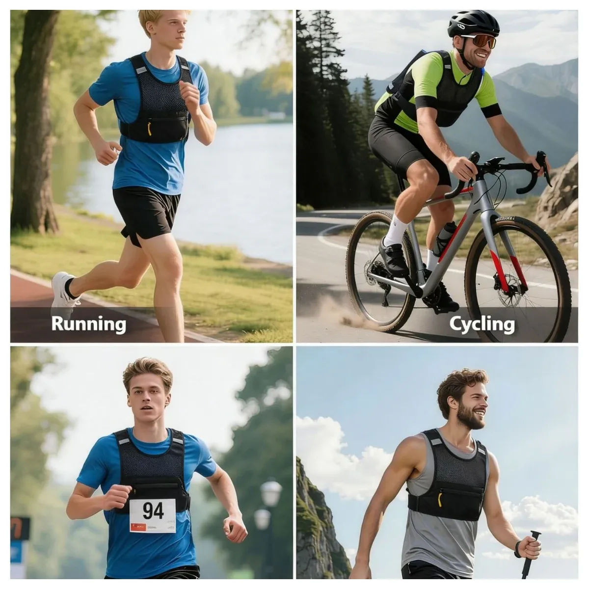 Breathable running vest with adjustable side straps