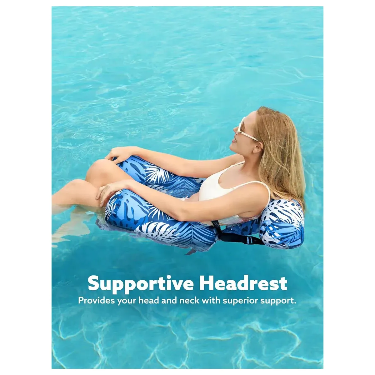 Supportive headrest on a pool float