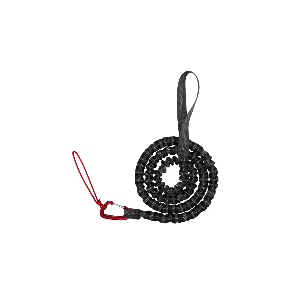 Blue bicycle tow rope coiled with carabiner