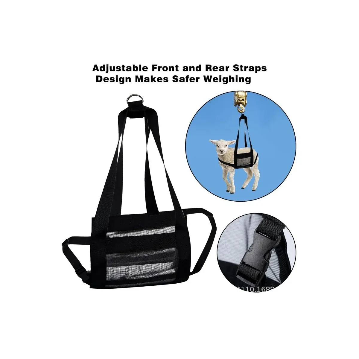 Black animal weighing sling with straps