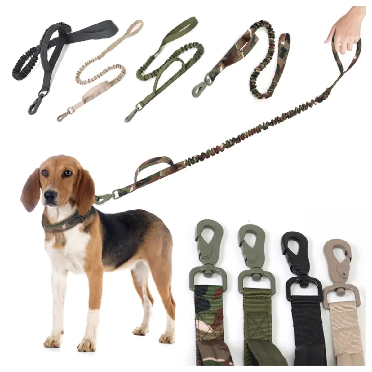 Tactical bungee dog leash with padded handles