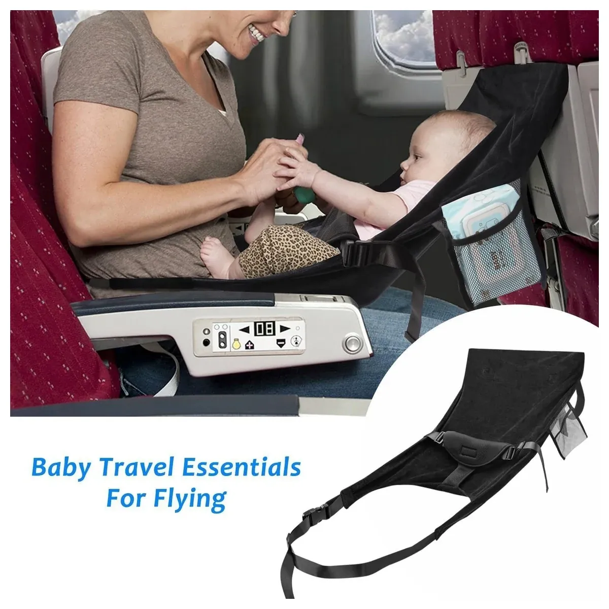 Toddler using an airplane seat extender