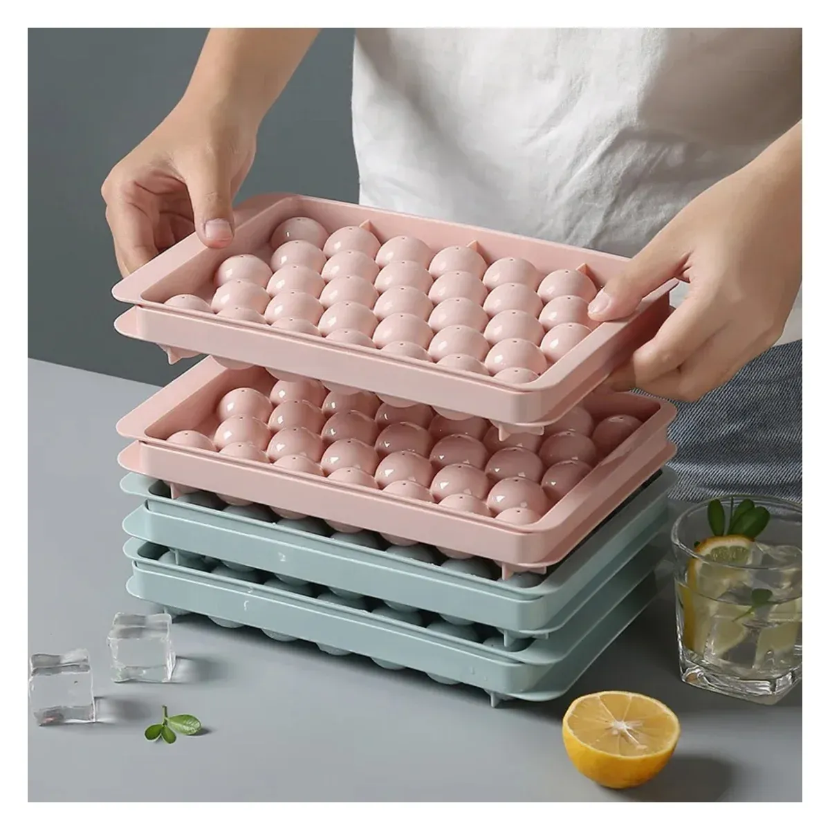 Stacked ice ball trays