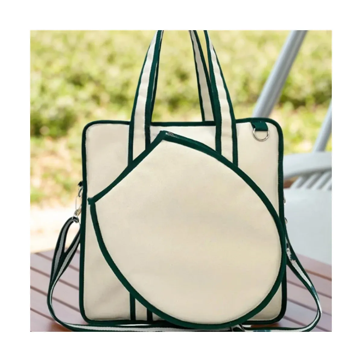 Tennis tote on a bench