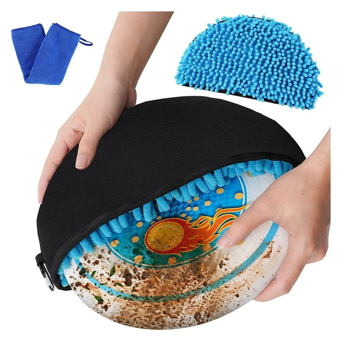Frisbee cleaning bag with carabiner clip