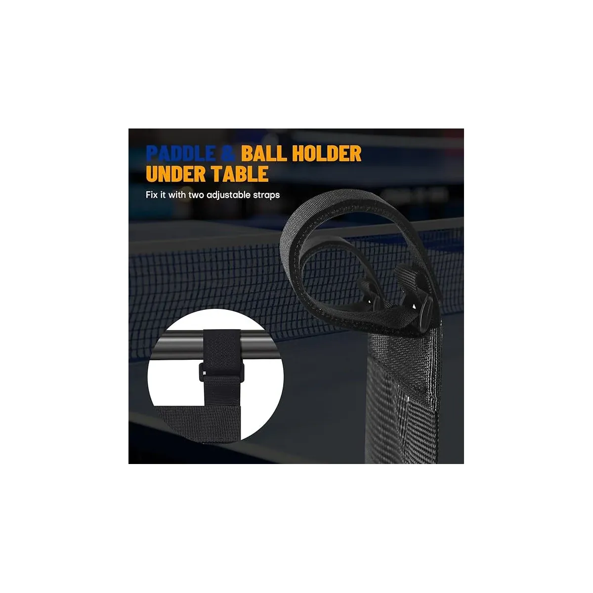 Paddle and ball holder under table