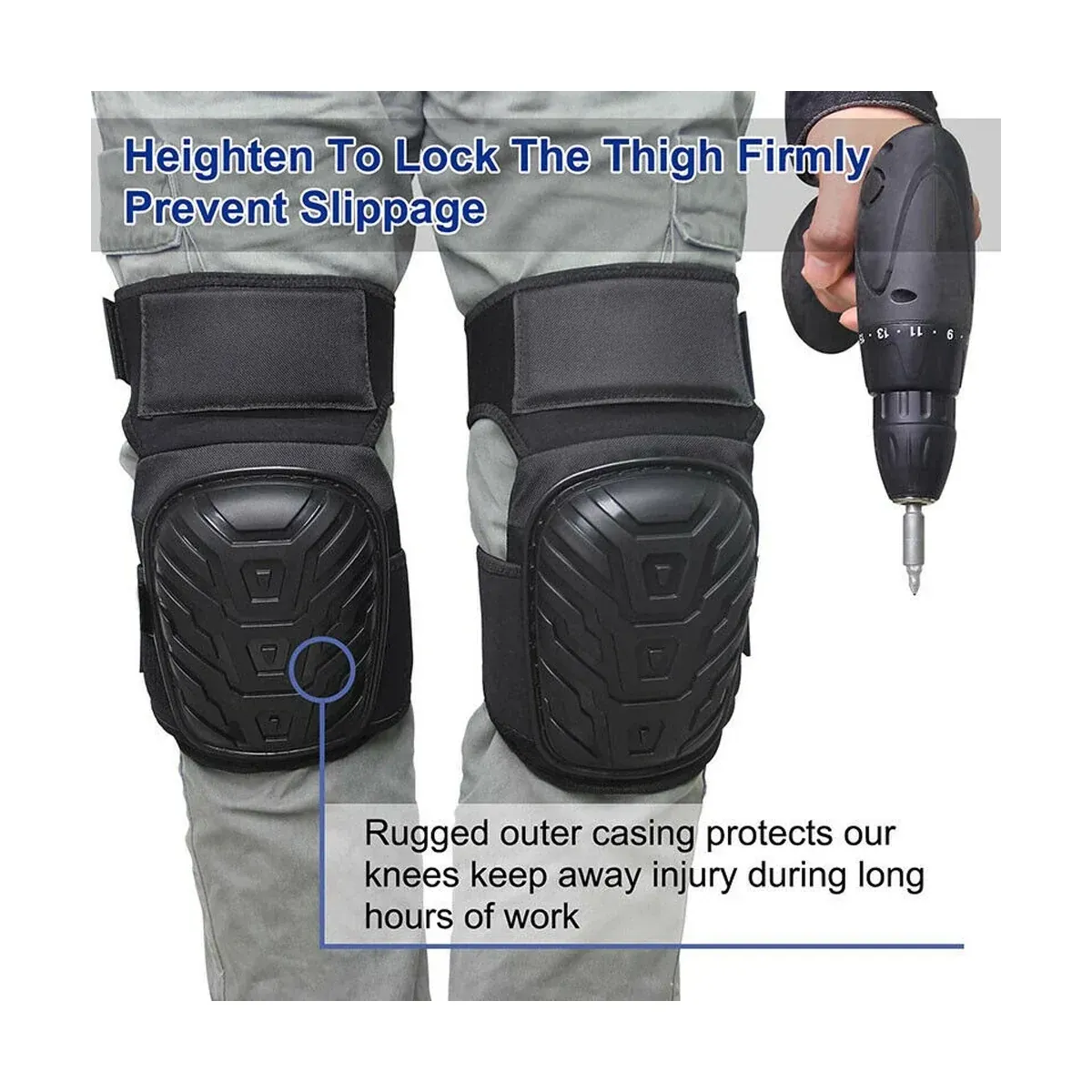 Work knee pads with adjustable straps