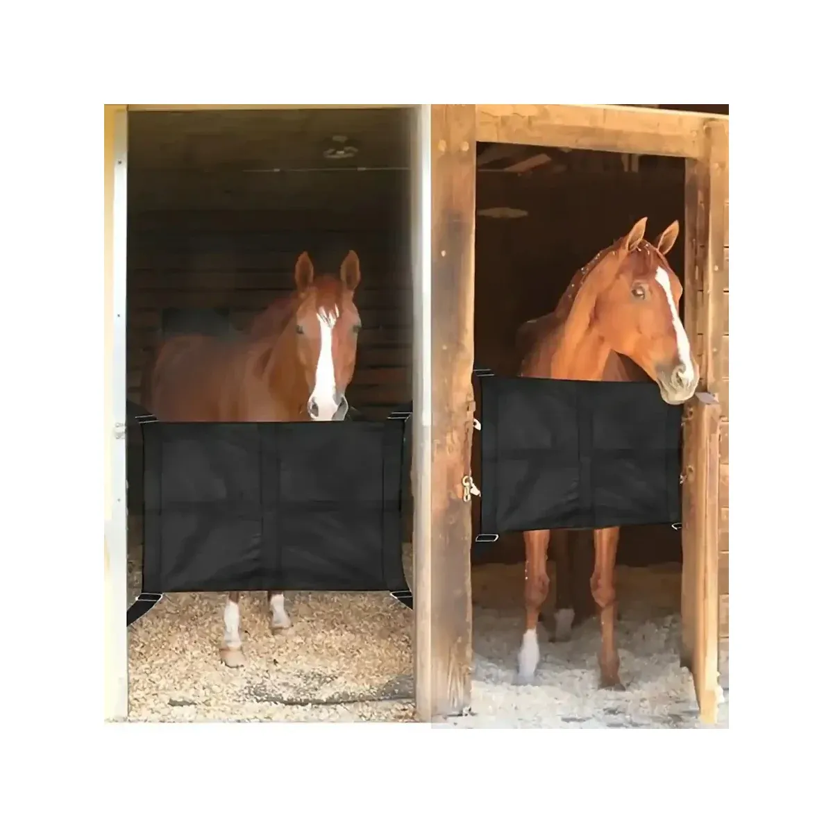 Black stall guard panel with corner straps