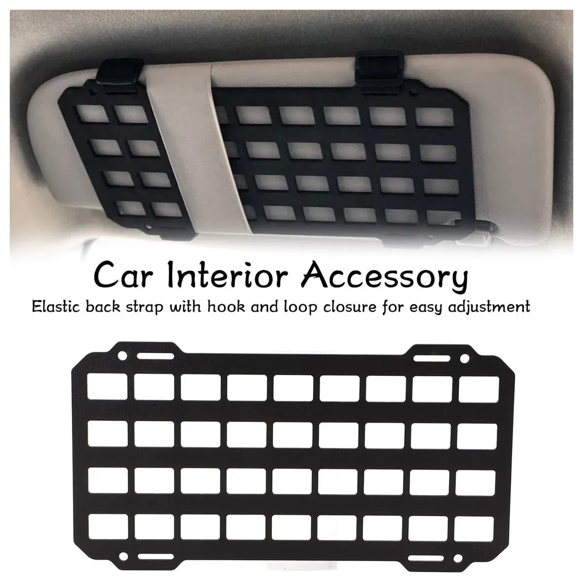 Black car visor organizer panel with elastic loops