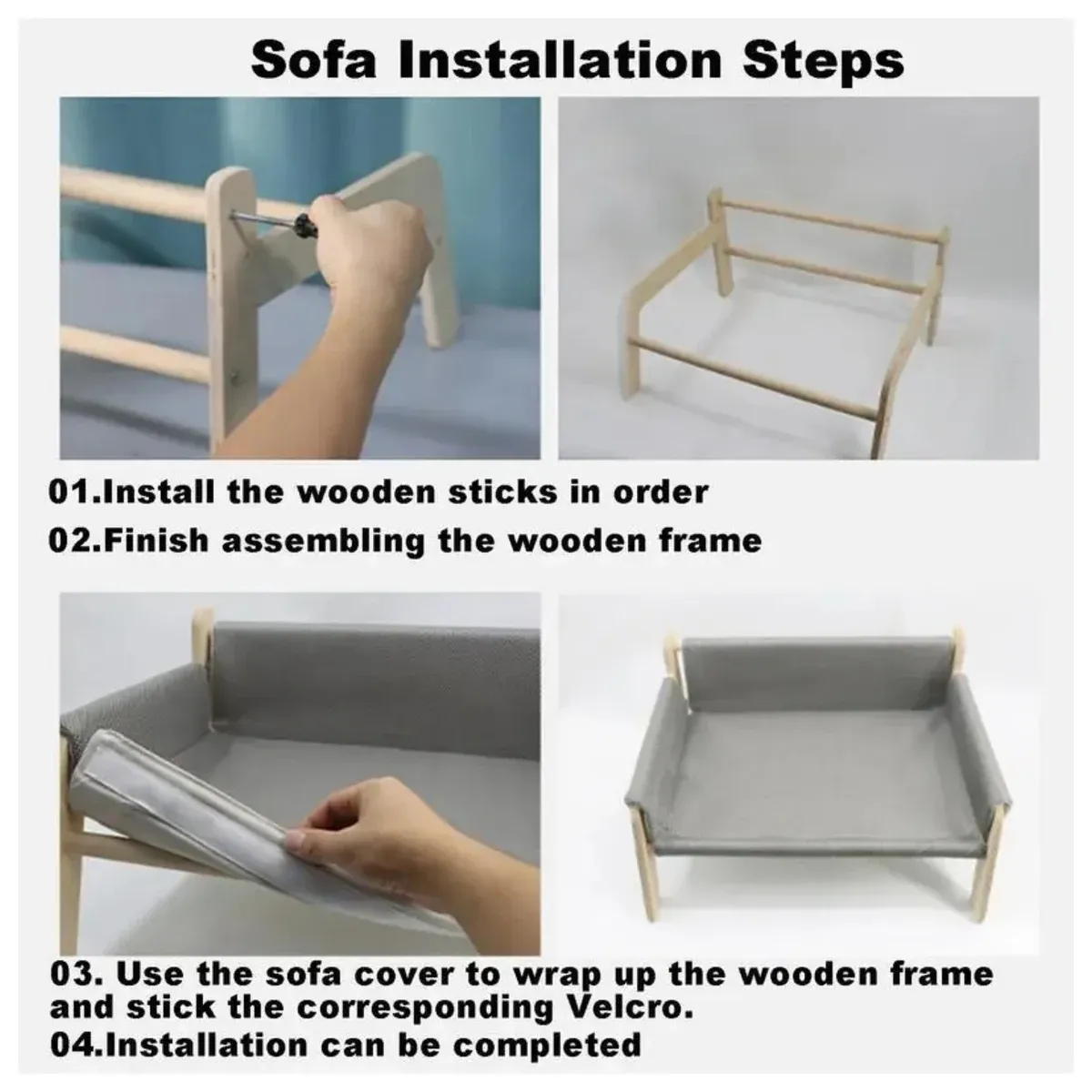 Raised pet bed assembly steps