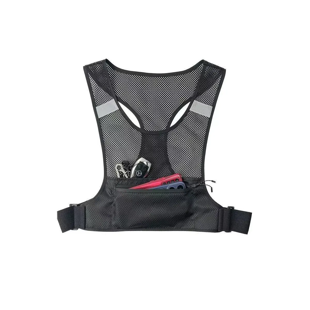 Reflective running vest with front zip pocket