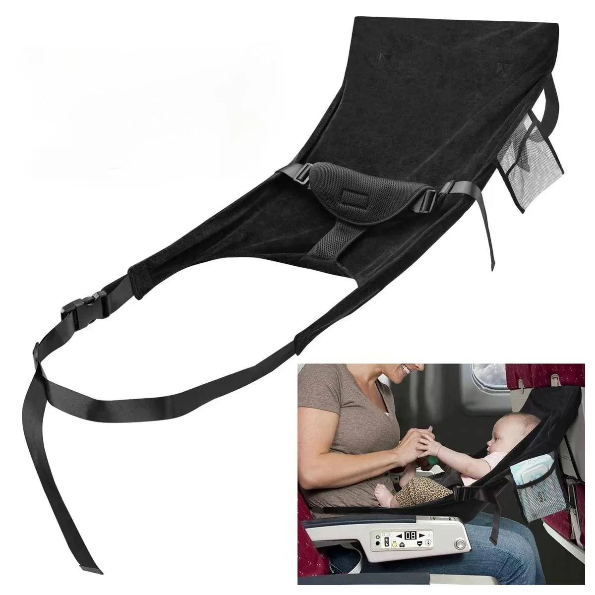 Black airplane seat extender for toddlers
