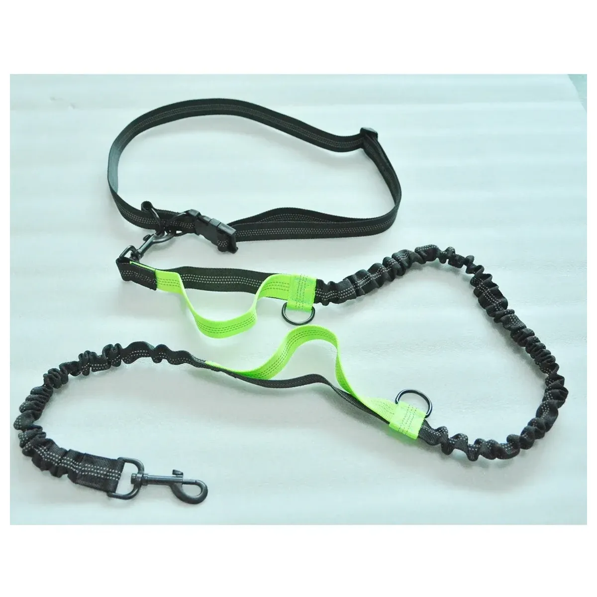 Double dog leash in green and black