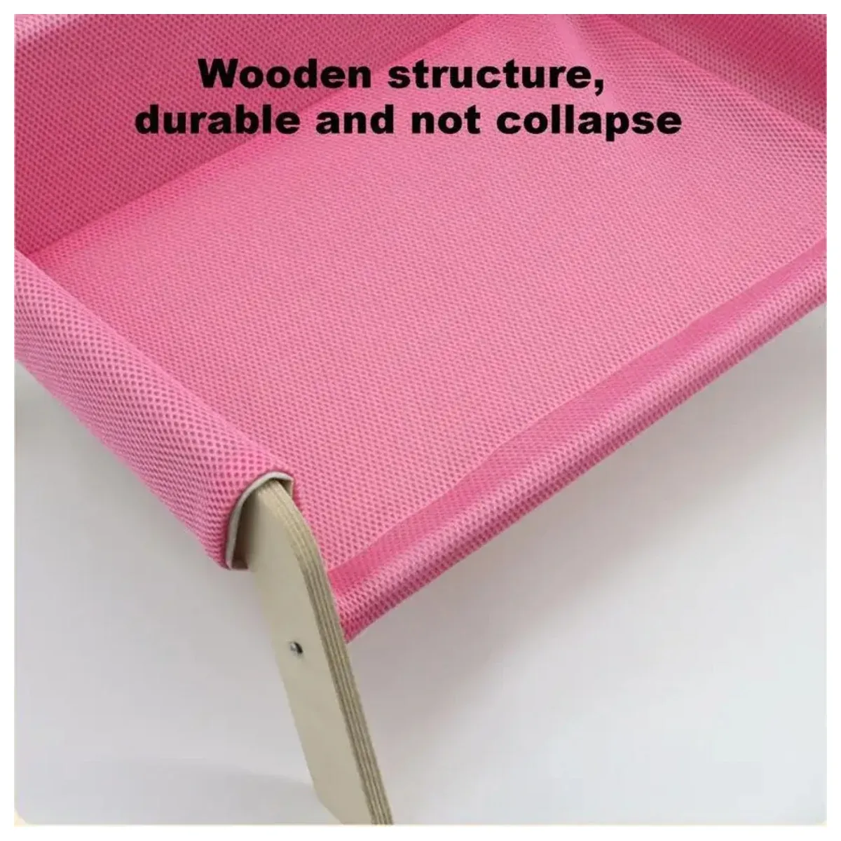 Wooden frame of a raised pet bed