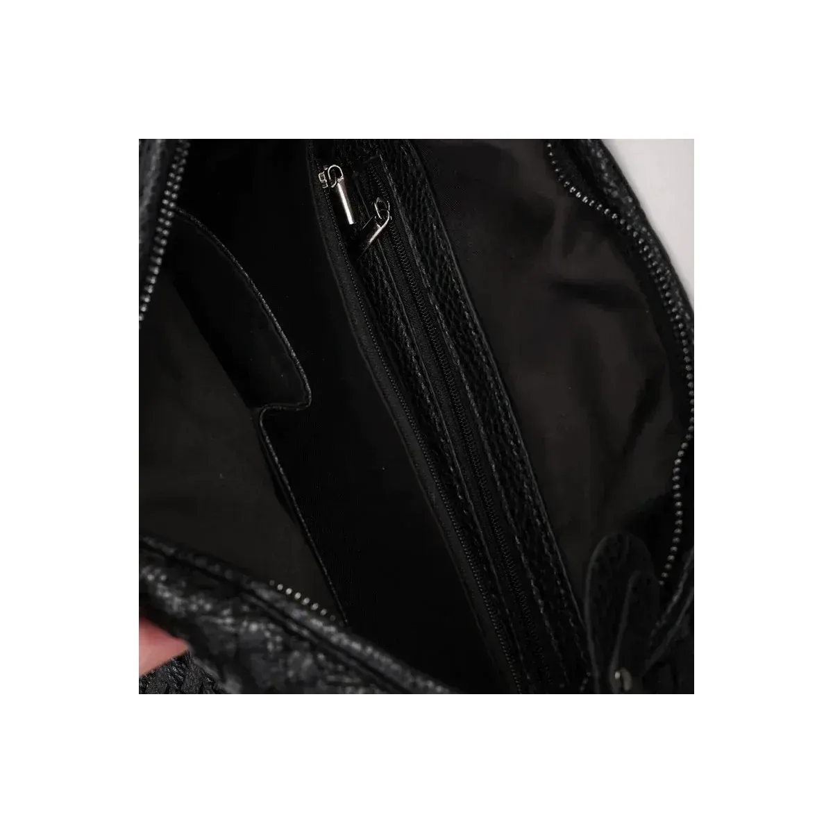 Woven Handbag — PU Shoulder Bag with Zip Top - detail-2
