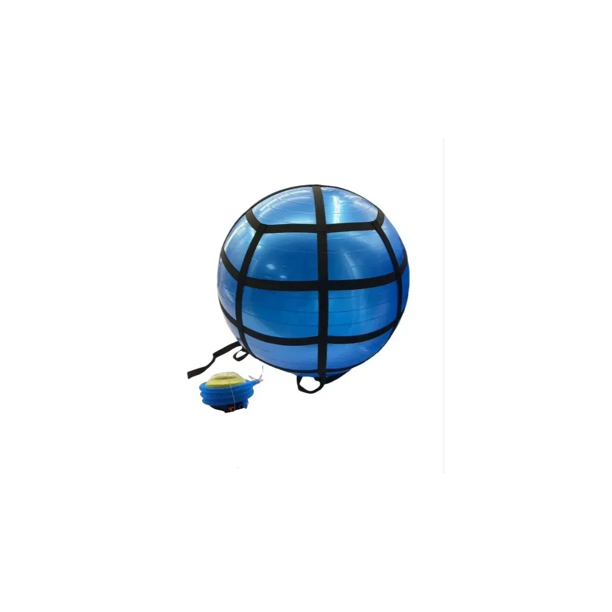 Blue exercise ball with inflation pump