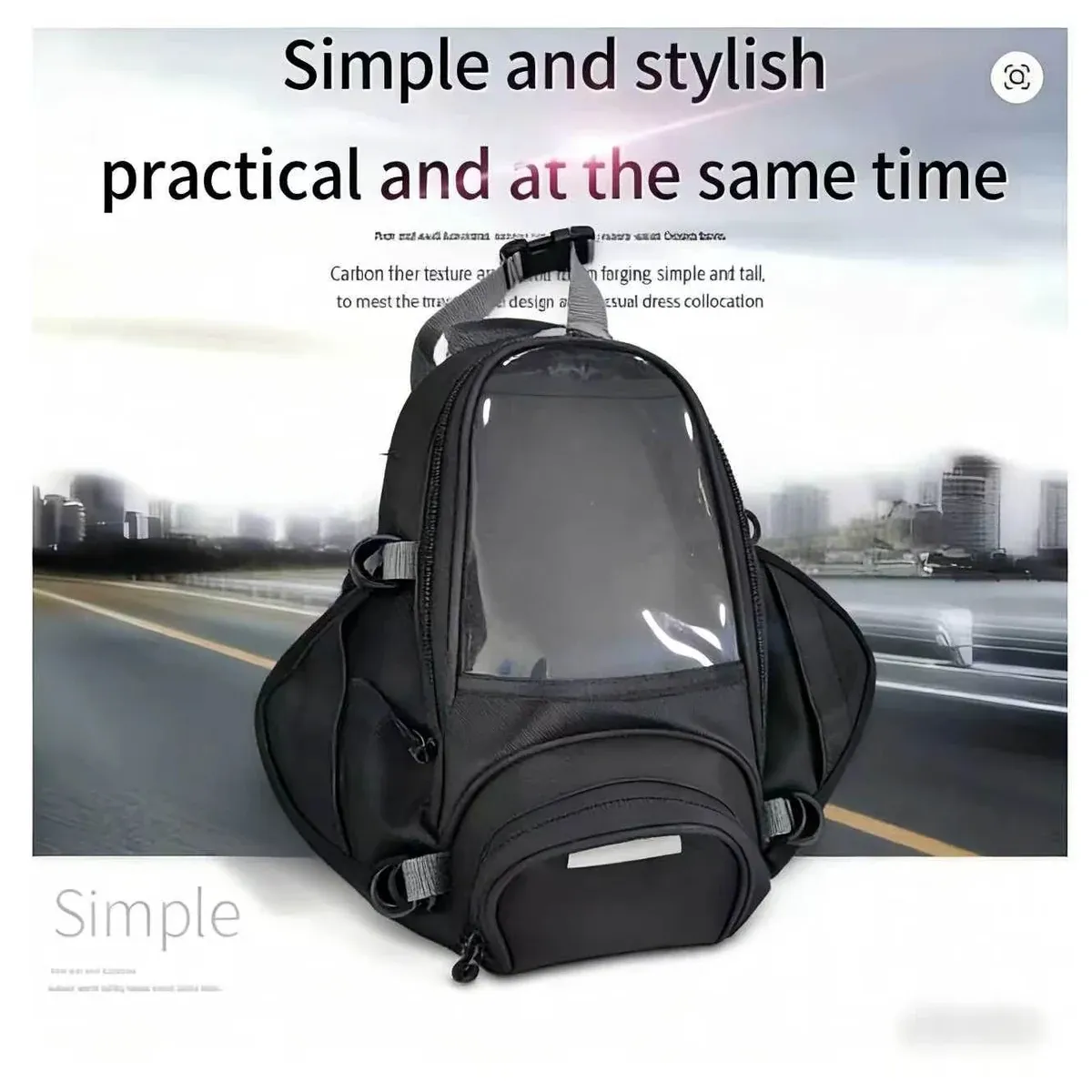 Black magnetic motorcycle tank bag on a bike