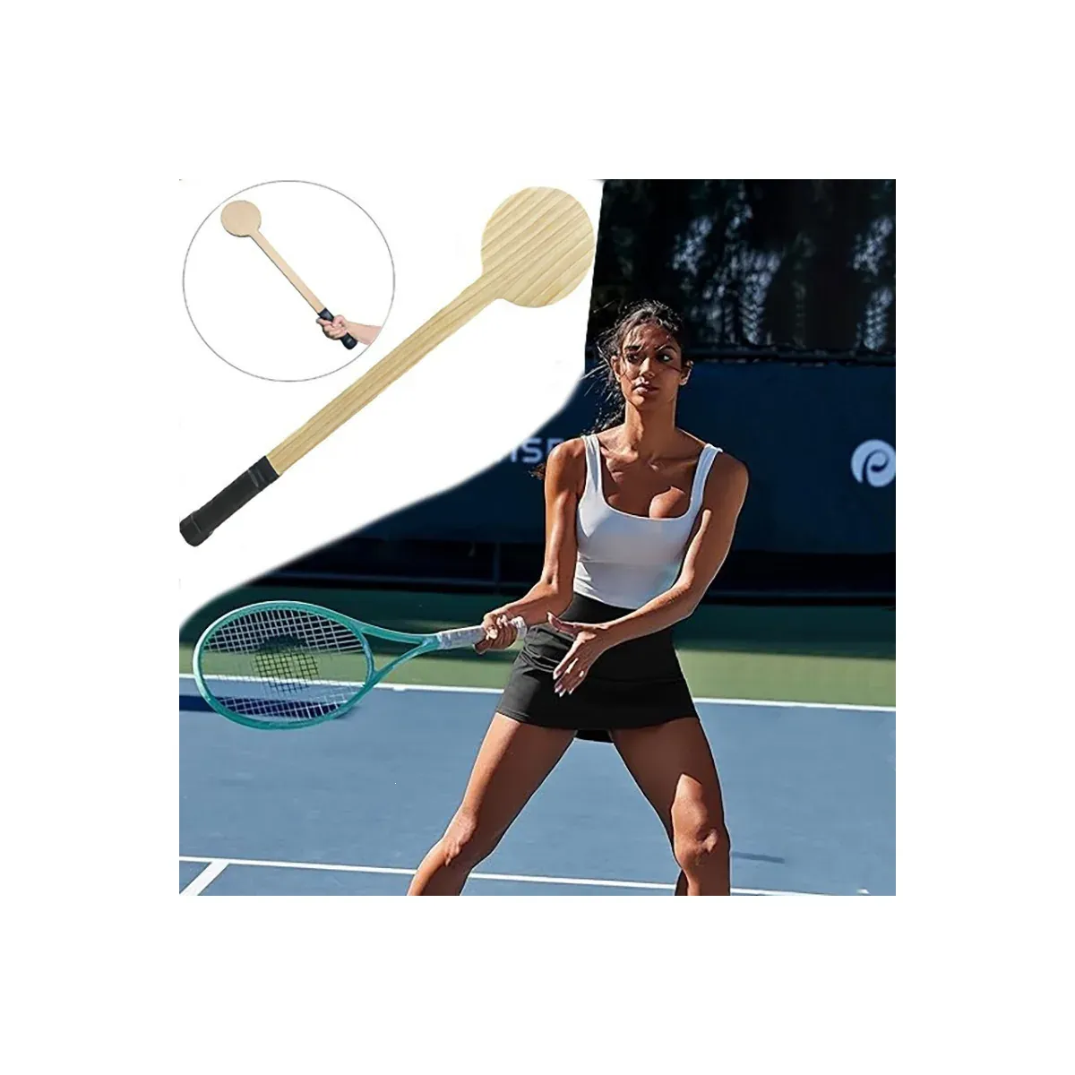 Wooden training racket used on court