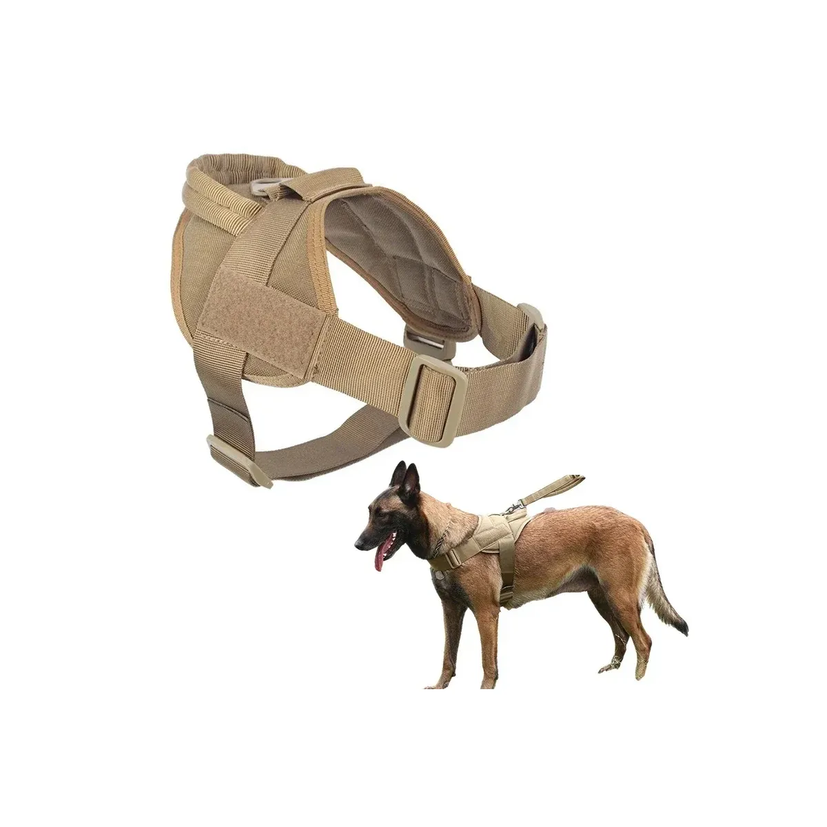 Khaki tactical dog harness with padded liner