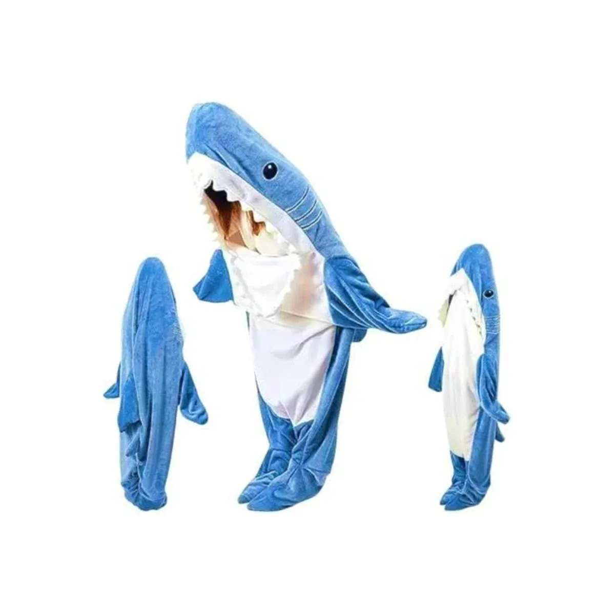 Wearable shark blanket front and side view