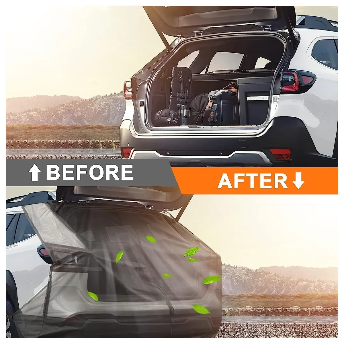 Car tailgate mesh screen airflow view