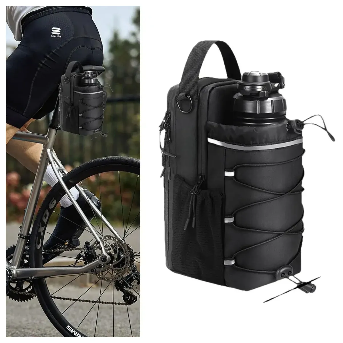 Bottle sling worn while cycling