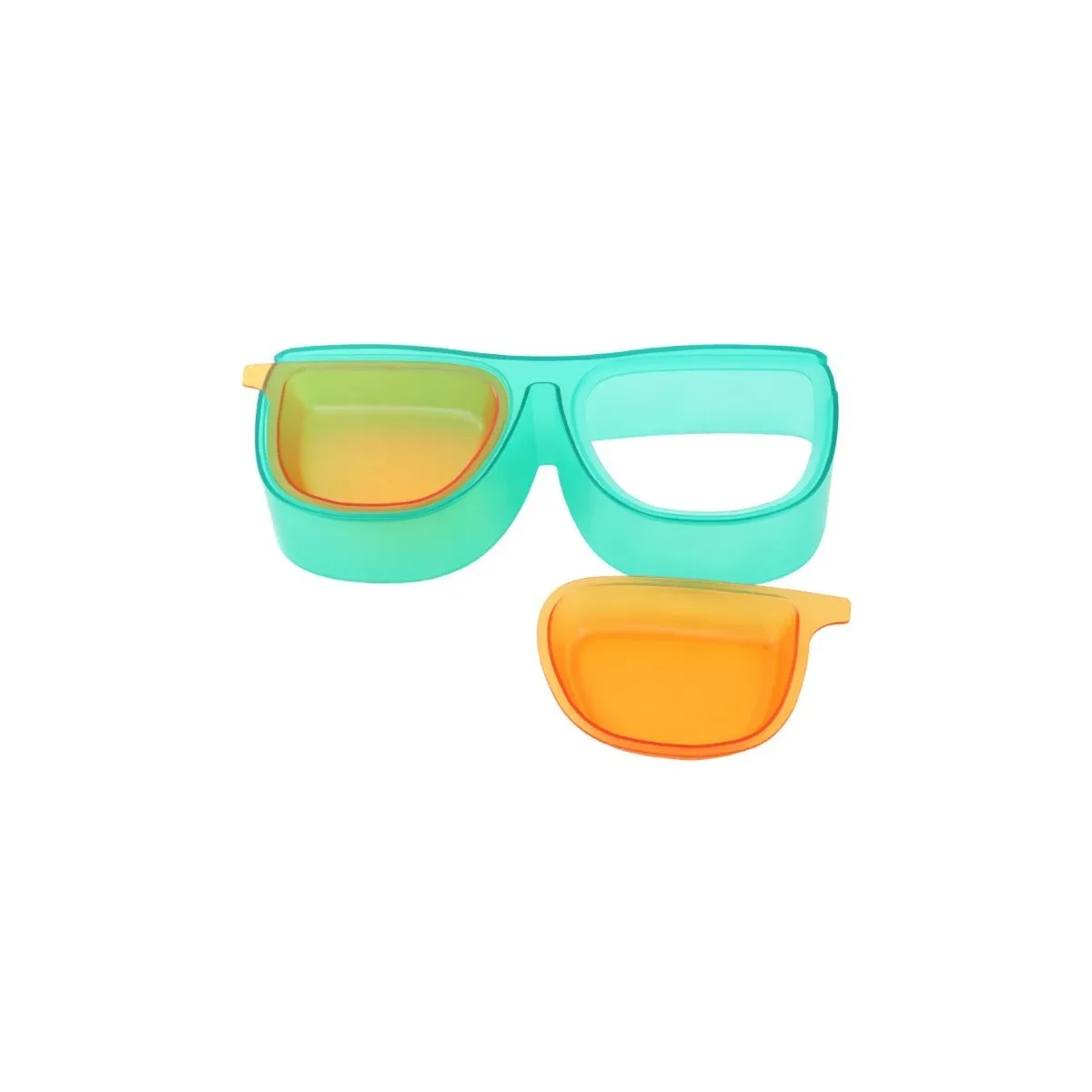 Sunglasses-shaped pet bowl from above