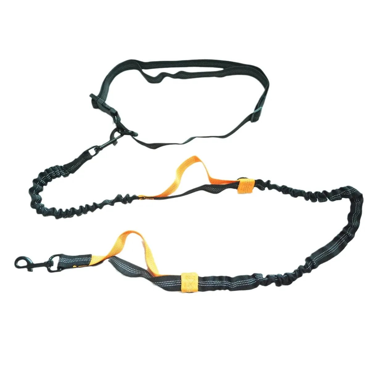 Double dog leash in black and orange